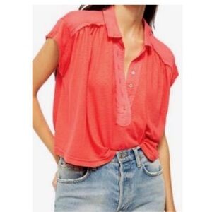 Free People | Low down cotton/linen henley Coral Sz XL